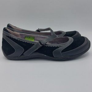 Ahnu Shoes Womens Size 7 Flat Mary Jane Black Suede Genuine Leather Comfort Walk